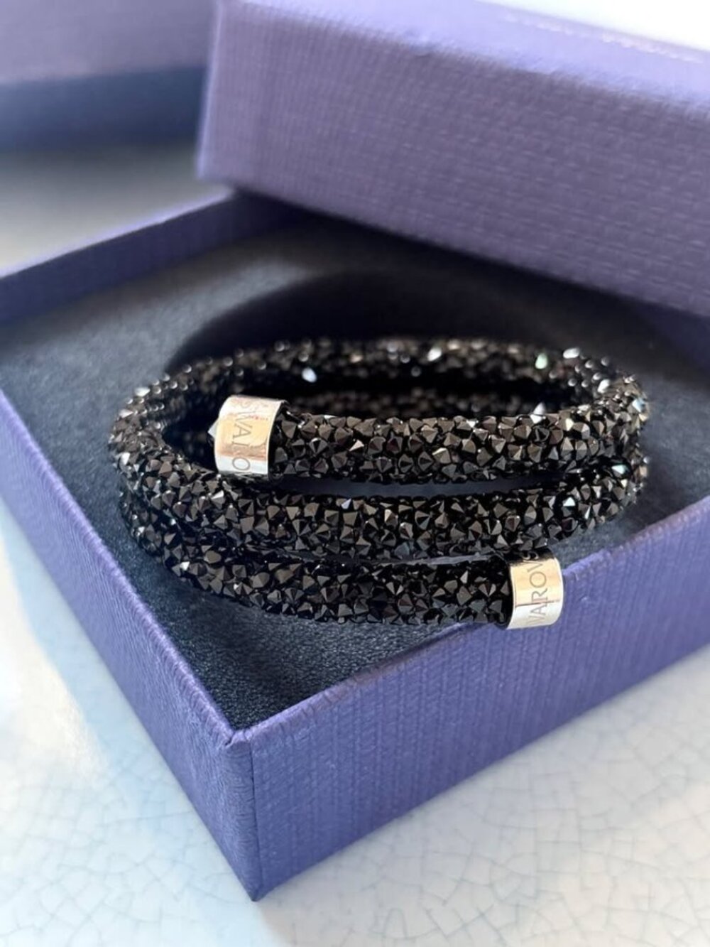 Swarovski Jet Black Crystal Double Wrap Bangle Bracelet
